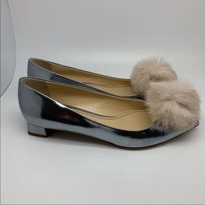 NWT Jerome C. Rousseau Rabbit Fur Pom Pom Pumps
